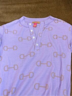 Rare Y2K favourite - Primp Lavender Thermal Henley with Tan Equestrian Bit Print